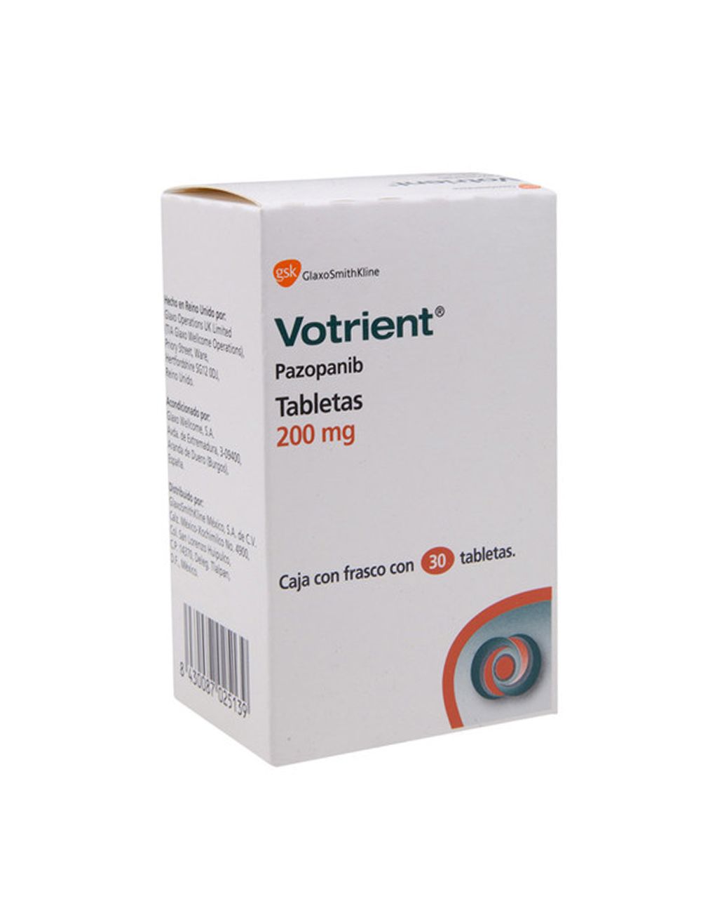 Votrient 200 mg Caja con Frasco con 30 Tabletas