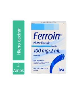 Ferroin Solución Inyectable 100 mg /2 mL Caja Con 3 Ampolletas