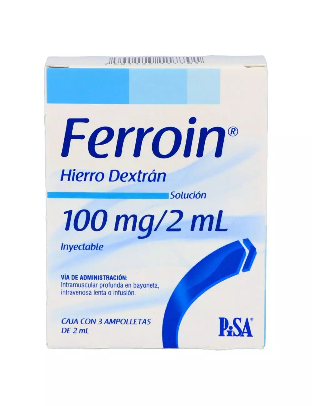 Ferroin Solución Inyectable 100 mg /2 mL Caja Con 3 Ampolletas