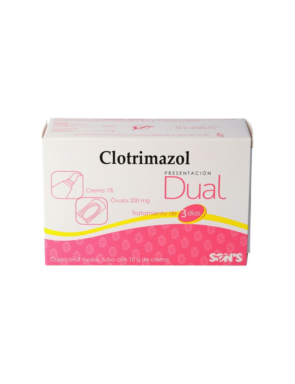 Clotrimazol Dual Ovulos 200 mg/ Crema 1% Caja Con 3 Ovulos y 1 Tubo Con 10 g