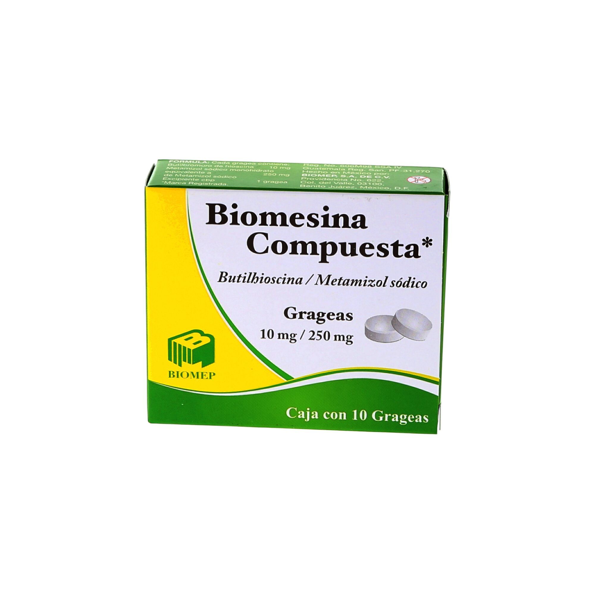 Precio Biomesina 10/250 mg con 10 grageas | Farmalisto MX