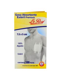 Gasa Absorbente Estéril Premium Le Roy Caja Con 100 Piezas De 7.5 cm x 5 cm