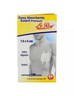 Gasa Absorbente Estéril Premium Le Roy Caja Con 100 Piezas De 7.5 cm x 5 cm