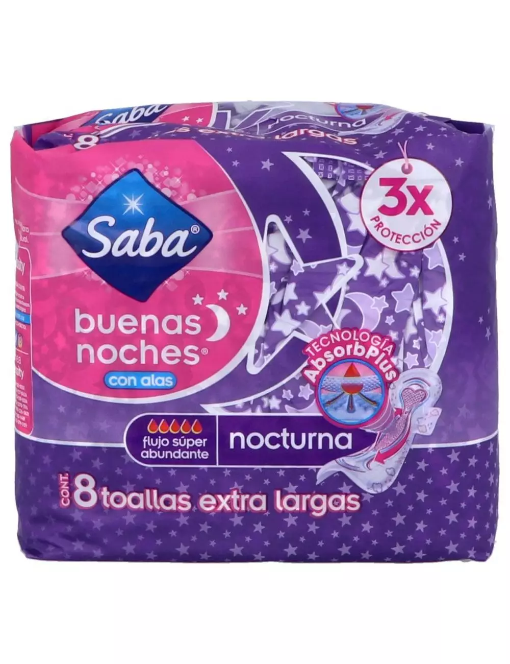 SABA BUENAS NOCHES CON ALAS PAQUETE CON 8 TOALLAS