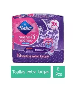 SABA BUENAS NOCHES CON ALAS PAQUETE CON 8 TOALLAS