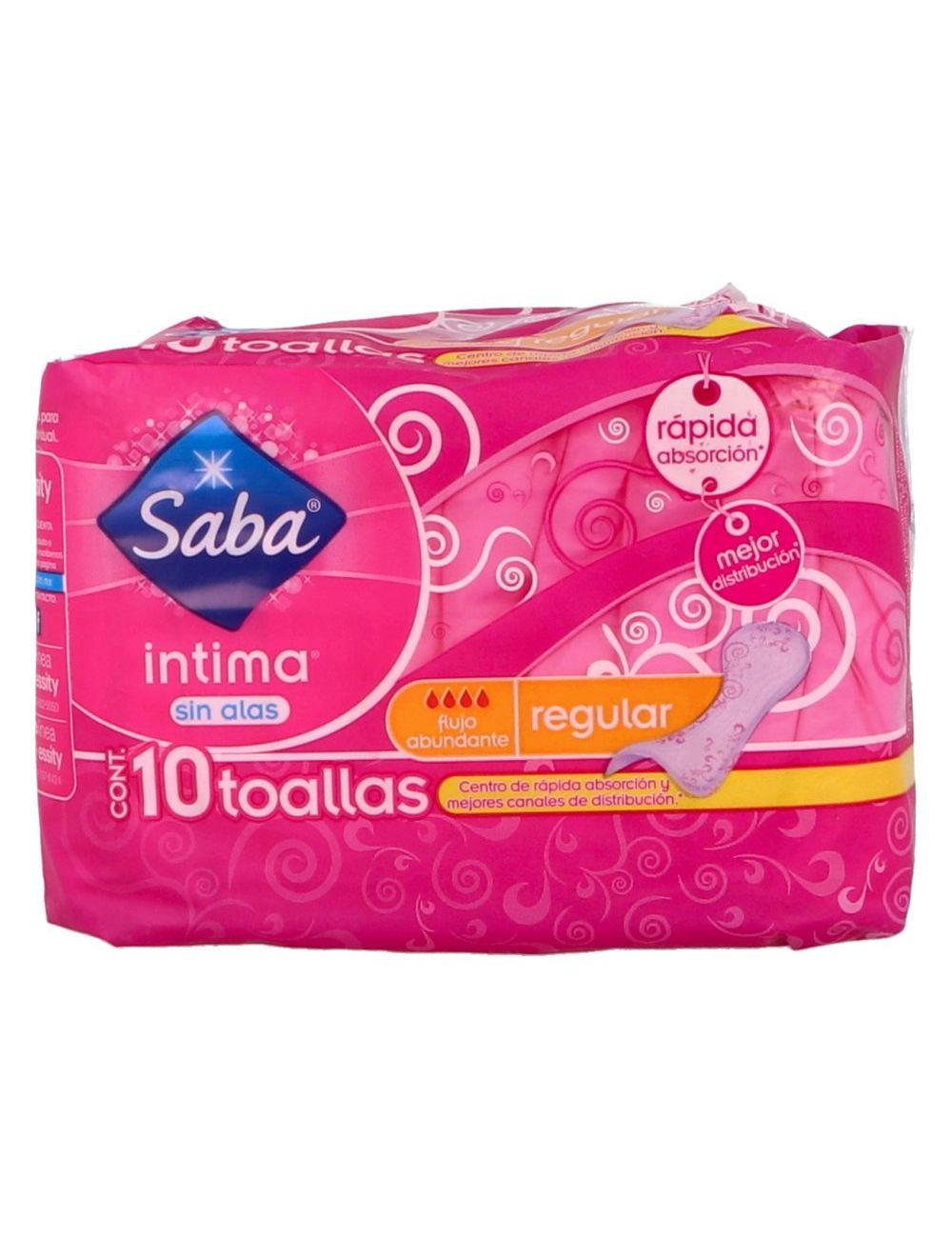 SABA INTIMA CLIP SIN ALAS PAQUETE CON 10 TOALLAS – REGULAR