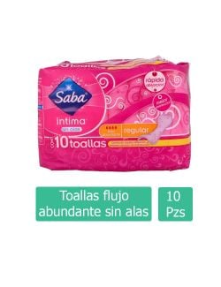 SABA INTIMA CLIP SIN ALAS PAQUETE CON 10 TOALLAS – REGULAR