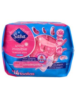 Saba Ultra Invisible Con Alas Paquete Con 14 Toallas