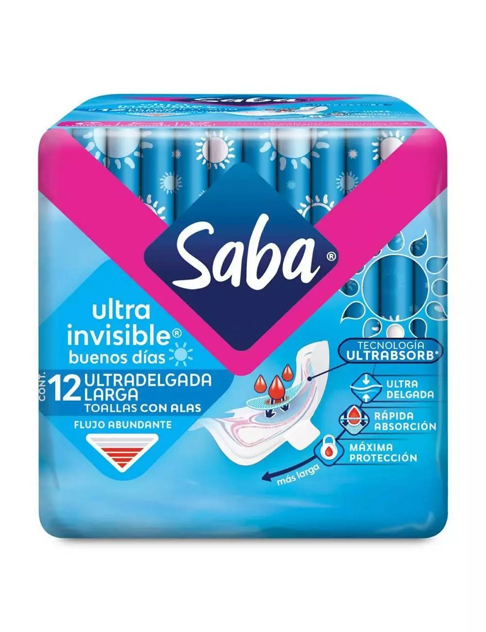 Saba Ultra Invisible Con Alas Paquete Con 12 Toallas