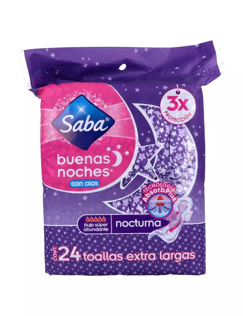 SABA BUENAS NOCHES CON ALAS PAQUETE CON 24 TOALLAS - NOCTURNA