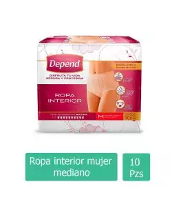 Depend Ropa Interior Mujer Mediano Talla 28-40 Empaque Con 10 Piezas