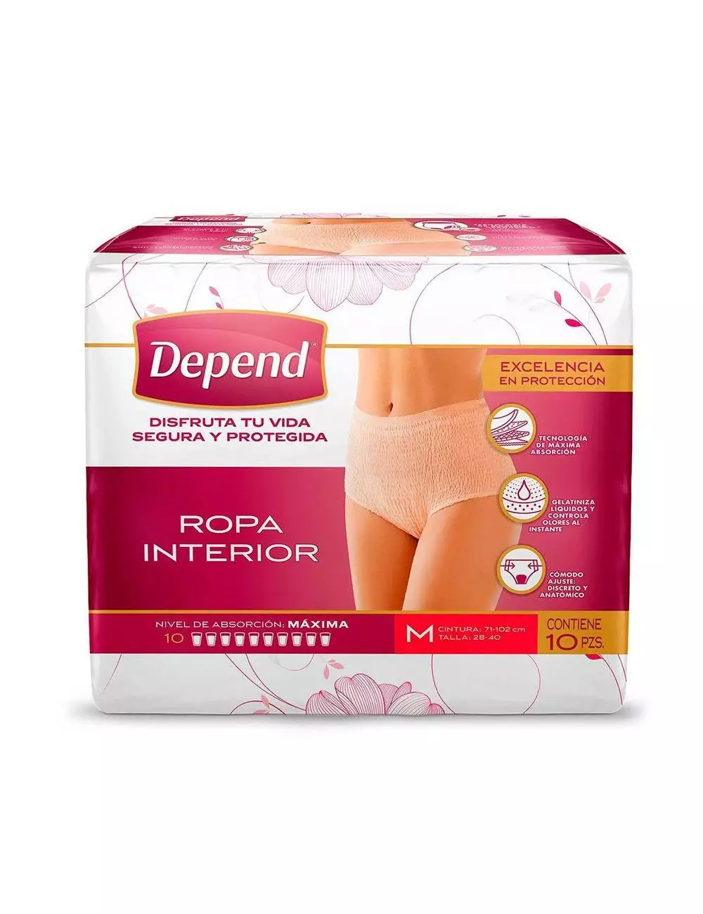 Depend Ropa Interior Mujer Mediano Talla 28-40 Empaque Con 10 Piezas