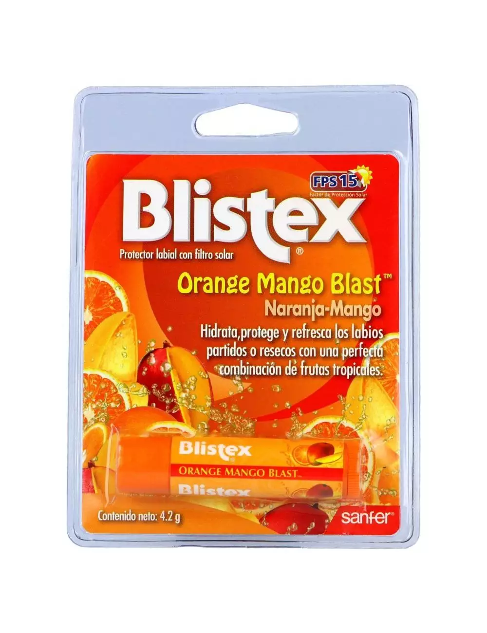 Blistex Protector Labial Con Filtro Solar FPS 15 Sabor Mango-Naranja Empaque Con Tubo Con 4.2 g