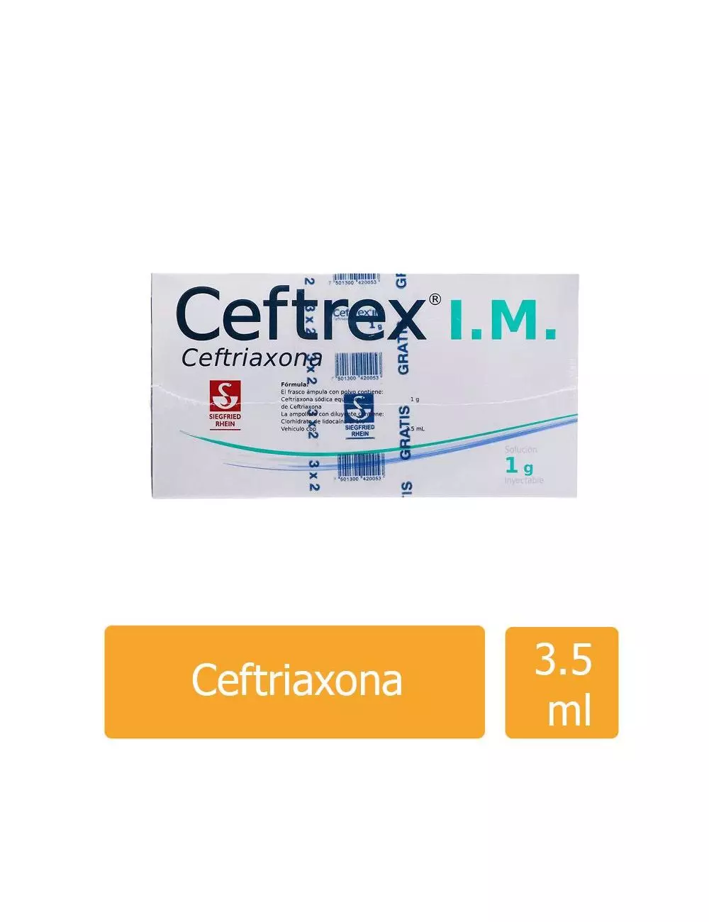 Ceftrex® I.M. 1 g - 3 Ampolletas 3.5 mL | Ceftriaxona | Siegfried Rhein | RX2