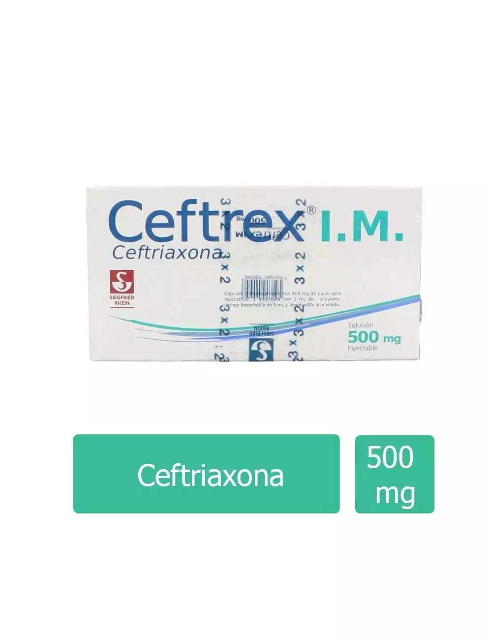 Ceftrex® I.M. 500 mg - Ceftriaxona | Caja Completa | Siegfried Rhein- RX2