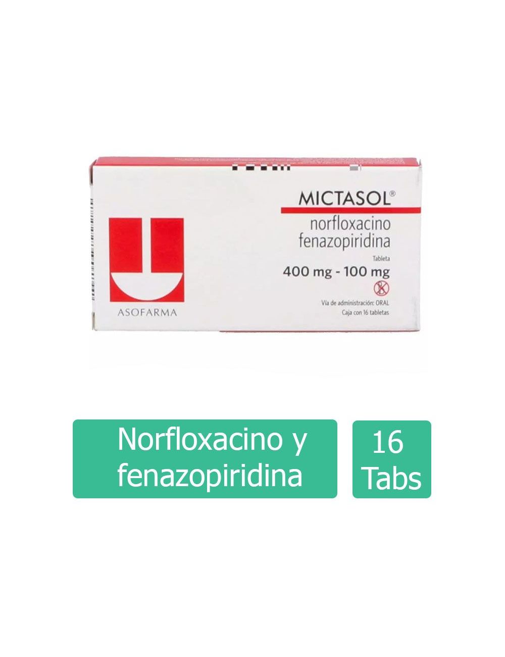 MICTASOL® 400mg/100mg (Norfloxacino/Fenazopiridina) - 16 Tabletas - Asofarma - RX2