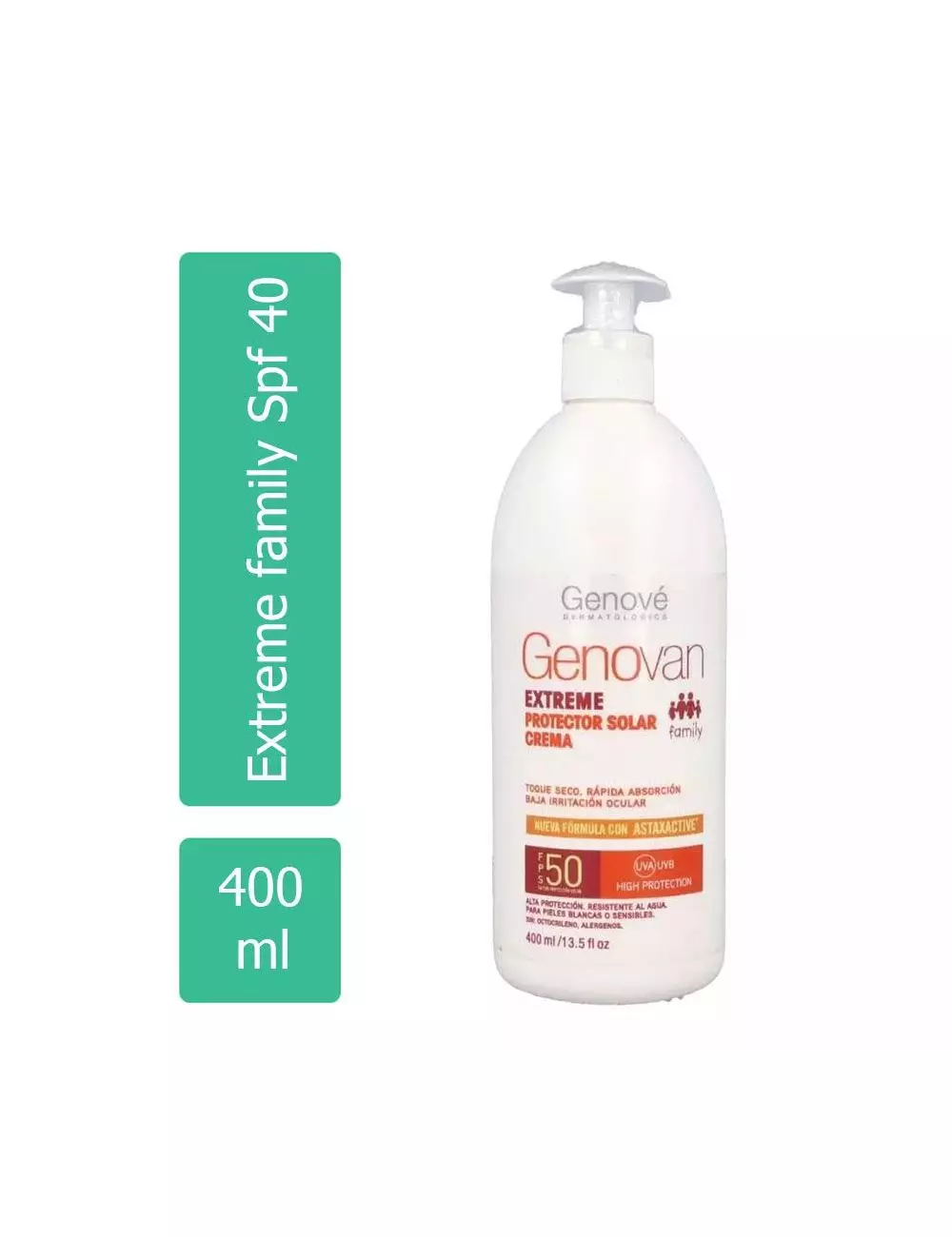 Genovan Extreme Protector Solar SPF 50 - Botella 400 mL | Filtros Solares Físicos y Químicos | Genové