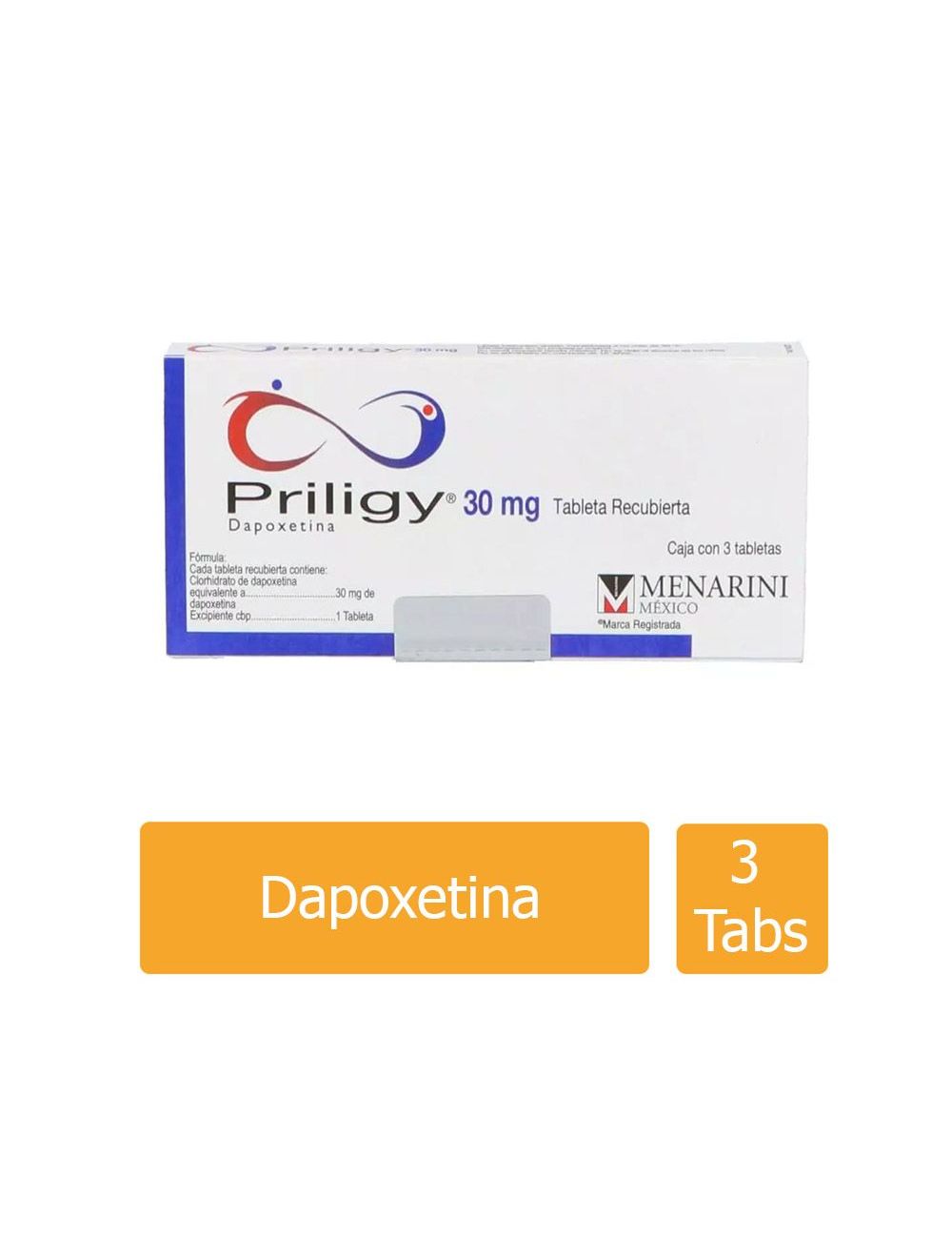 Priligy® 30 mg - Caja con 3 Tabletas | Dapoxetina | A.Menarini Pharma México