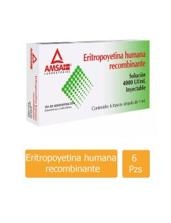 Eritropoyetina Humana Recombinante 4000 UI / mL Caja Con 6 Frascos Ámpula - RX3
