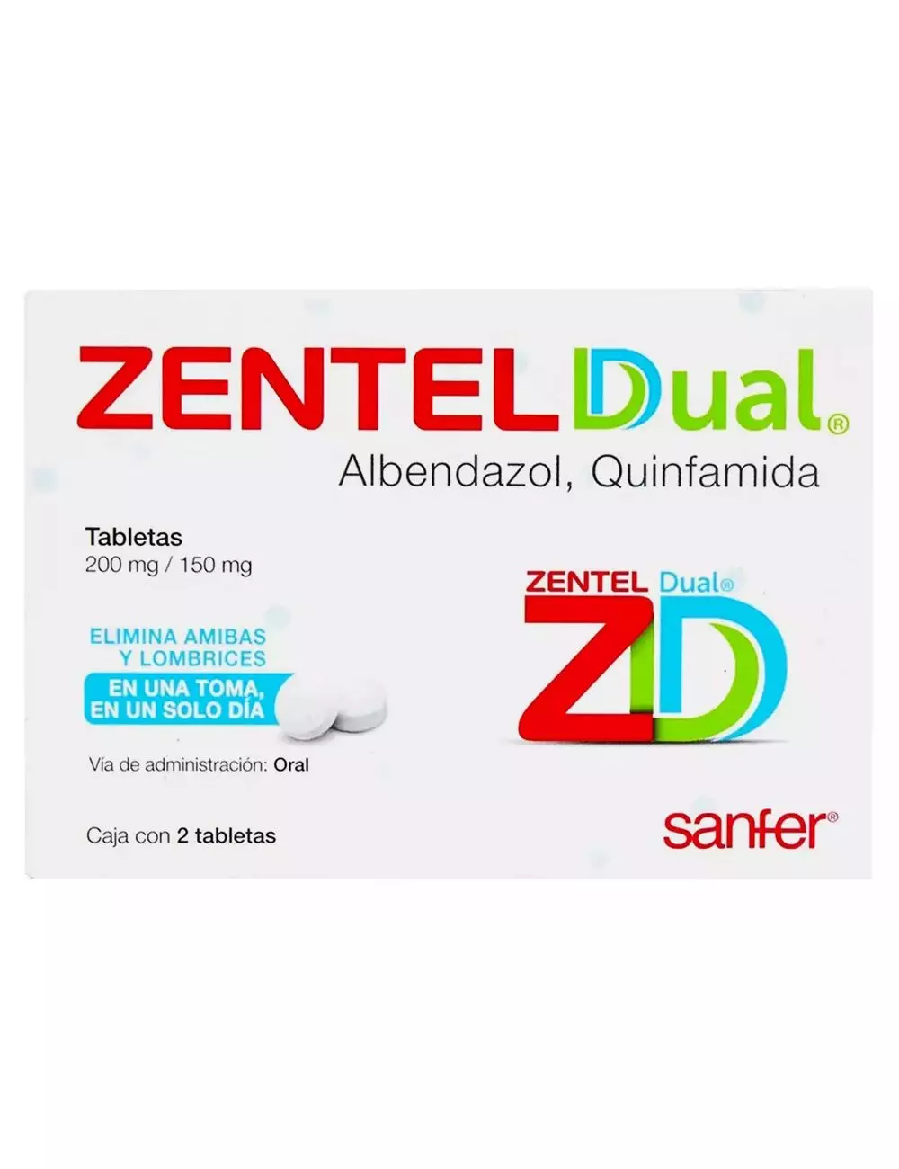 Zentel Dual 200 mg / 150 mg Caja Con 2 Tabletas