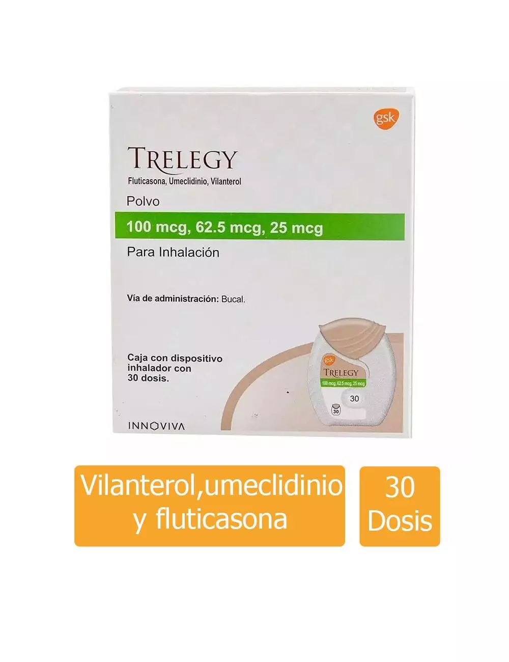 TRELEGY 100 mcg/62.5 mcg/25 mcg (Fluticasona/Umeclidinio/Vilanterol) - 30 Dosis | GSK