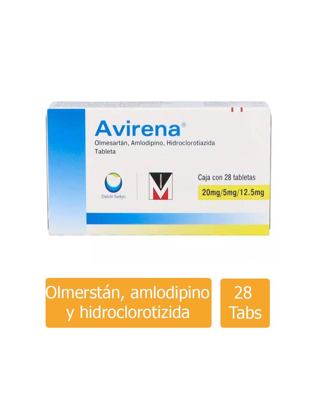 Avirena® 20mg/5mg/12.5mg (Olmesartán/Amlodipino/Hidroclorotiazida) - 28 Tabletas | Menarini