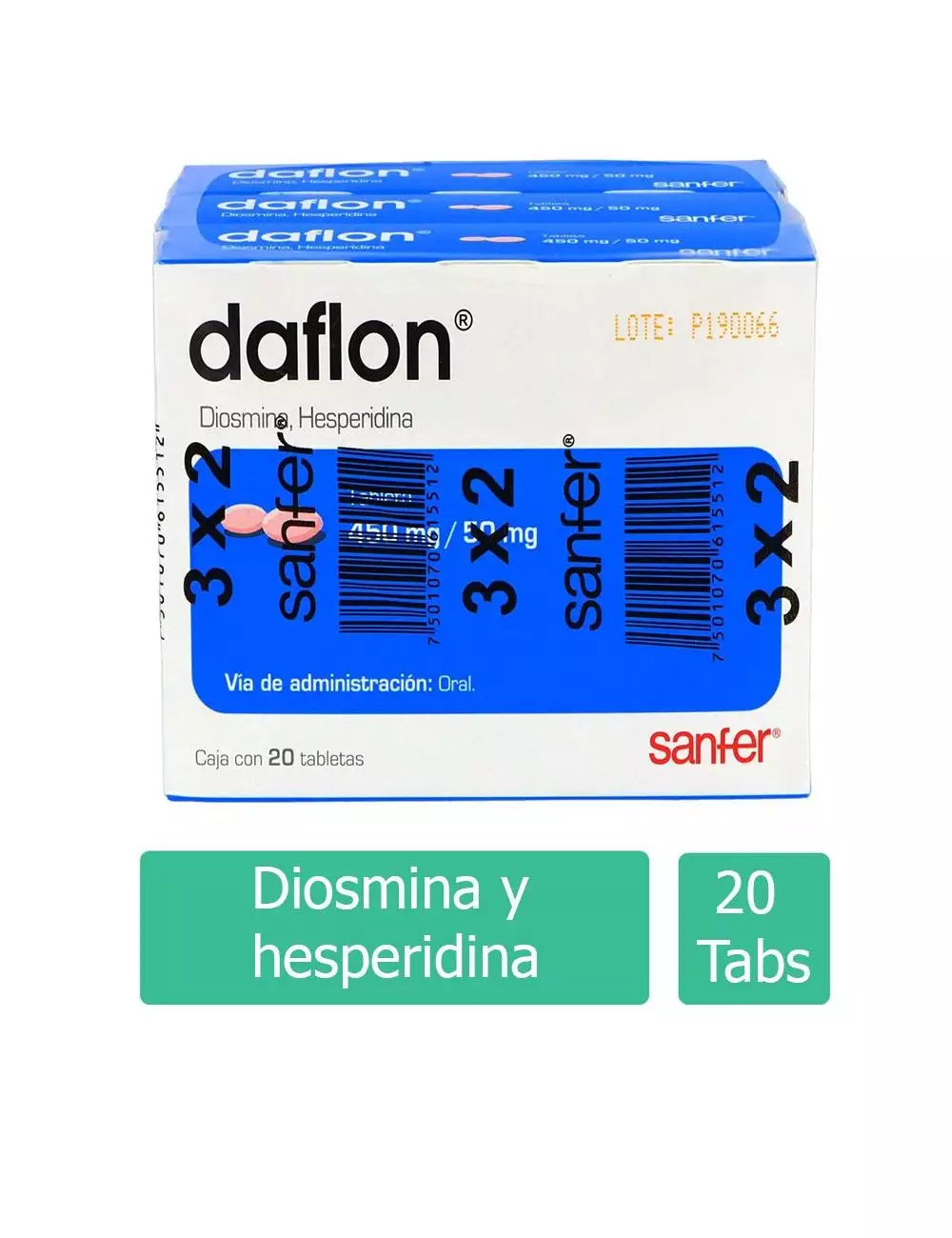 Daflon® 450 mg/50 mg (Diosmina / Hesperidina) | 60 Tabletas | Sanfer
