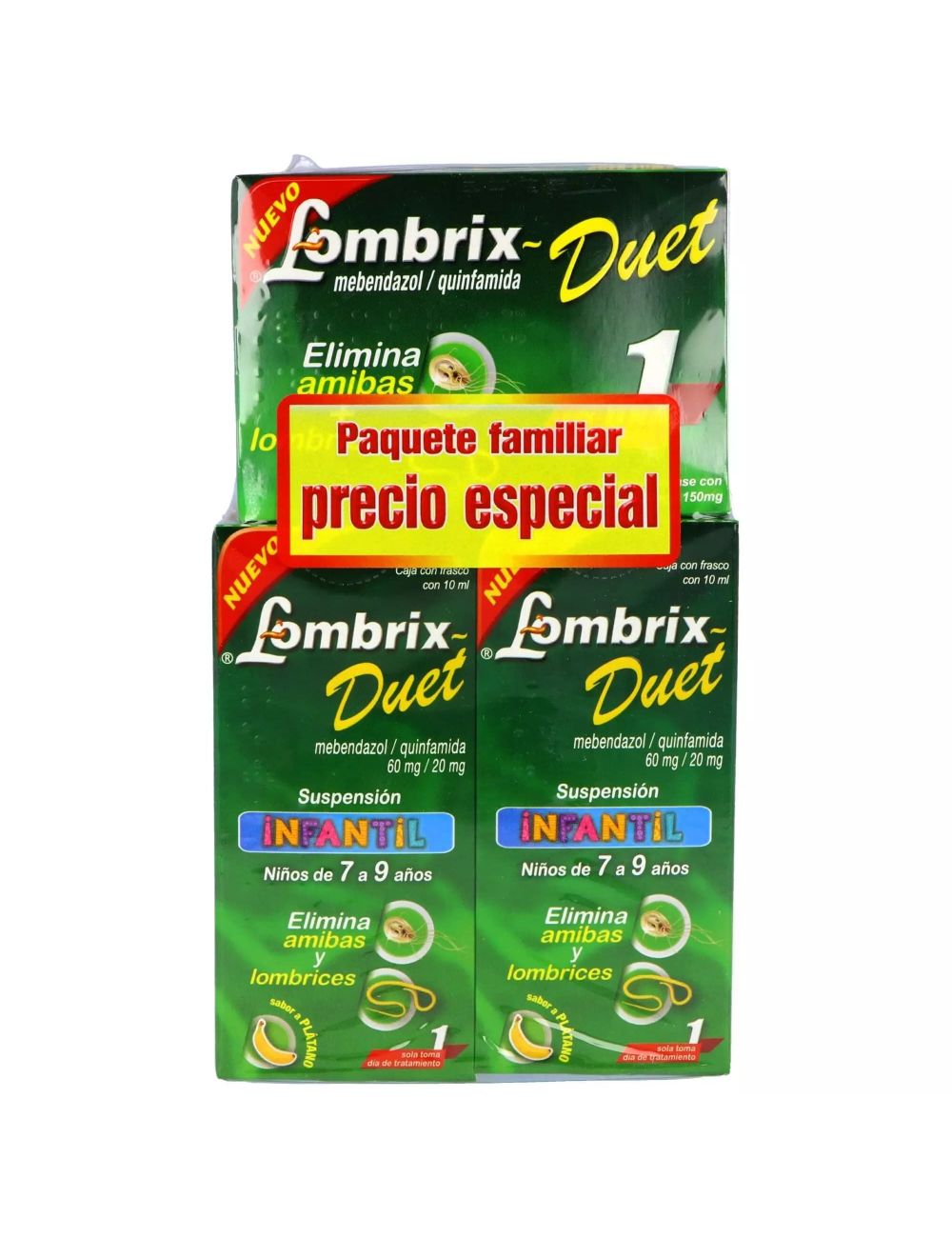 Lombrix Duet Paquete Familiar Con 2 Cajas Con 1 Tableta Y 2 Cajas Con 1 Frasco Con 10 mL