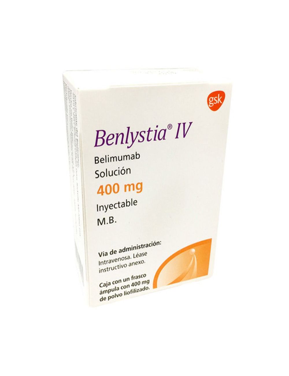 Benlysta® IV 400 mg (Belimumab) - Caja con 1 frasco ámpula de 400 mg | GlaxoSmithKline-RX3