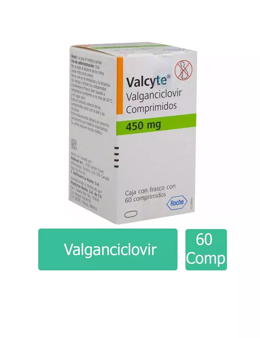 Valcyte® 450 mg (Valganciclovir) - Caja con 60 Comprimidos - Laboratorio Roche