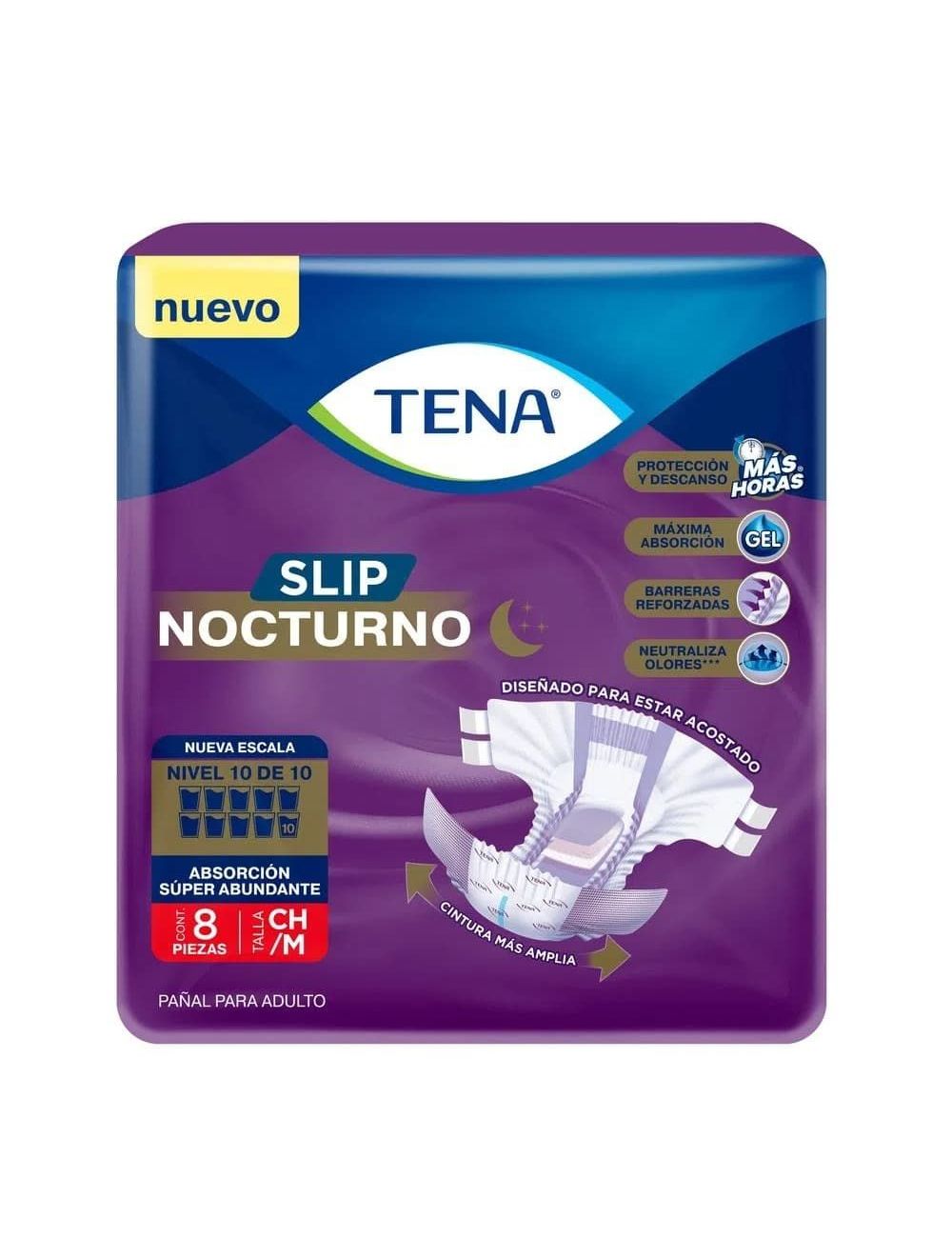 Pañal Para Adulto Tena Slip Nocturno Talla CH/M Con 8 Piezas