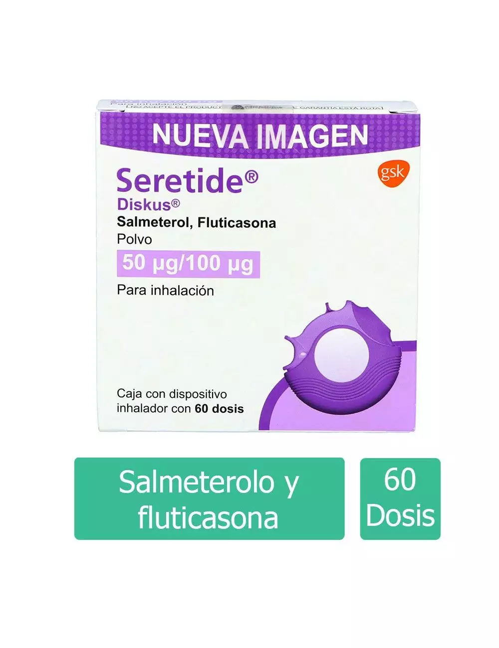 Seretide® Diskus® 50μg/100μg - Inhalador 60 dosis | Salmeterol + Fluticasona | GSK