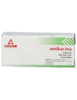 Amikacina Solución 500 mg/2mL Caja Con 2 Ampolletas -RX2