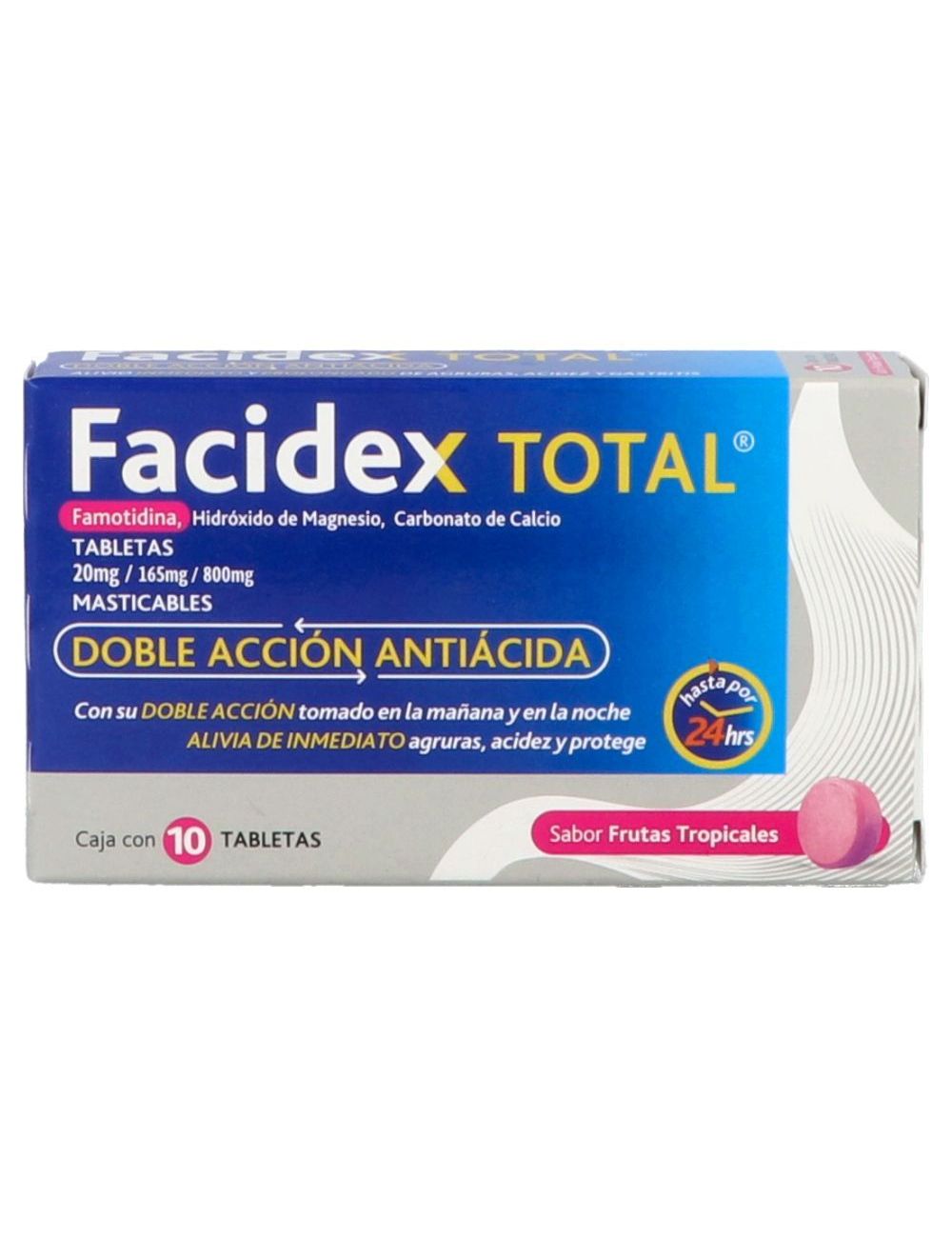 Facidex Total 20 mg/ 165 mg / 800 mg Caja Con 10 Tabletas Masticables Sabor Frutas Tropicales