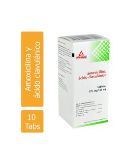 Amoxicilina/Ácido Clavulánico 875 mg/125 Caja Con Frasco Con 10 Tabletas RX2