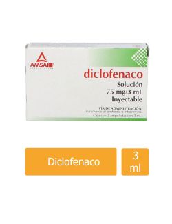 Diclofenaco Solución Inyectable 75 mg/3 mL Caja Con 2 Ampolletas