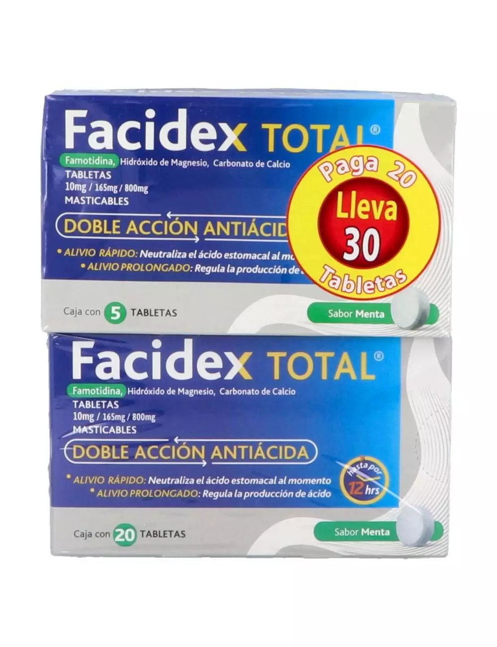 Facidex Total 10 mg/165 mg/800 mg 20 Tabletas Masticables + 10 Tabletas