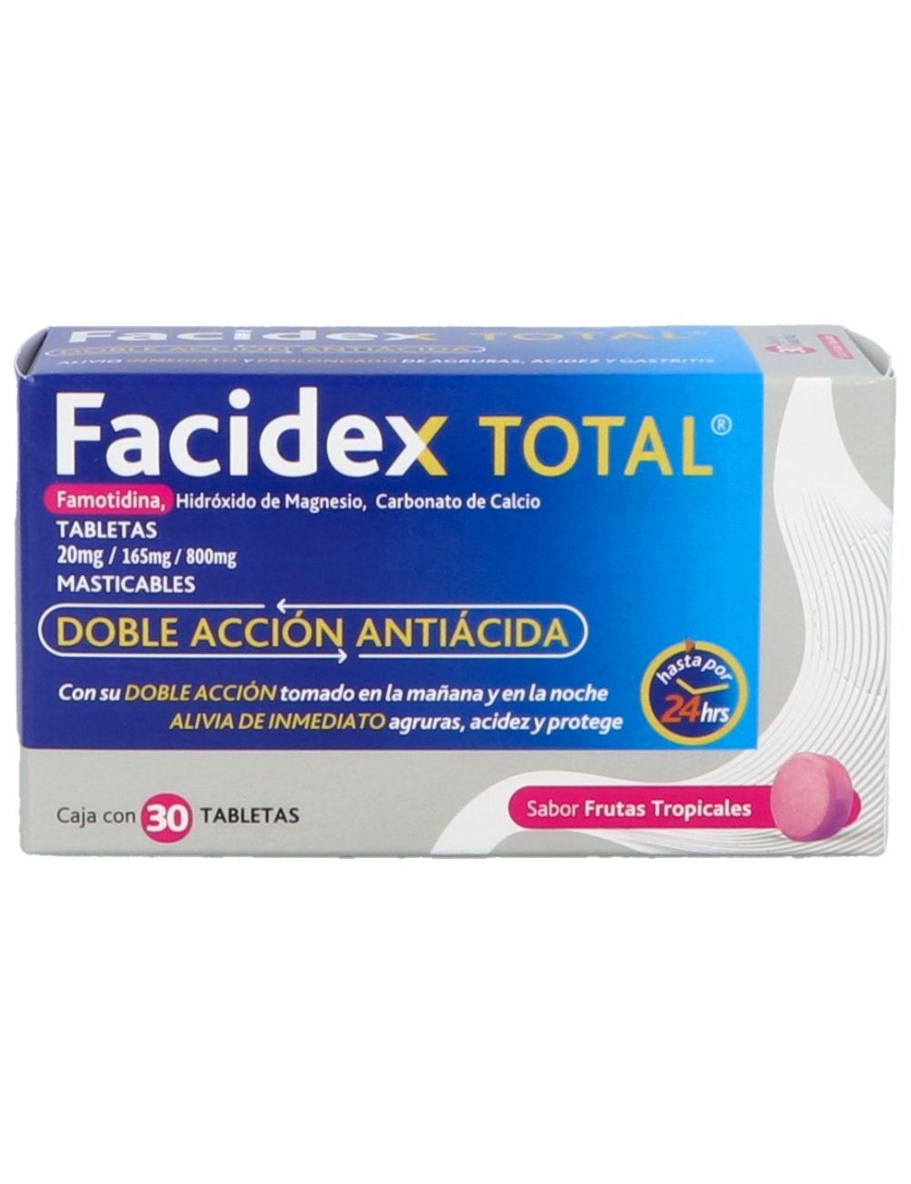 Facidex Total 20 mg/ 165 mg / 800 mg Caja Con 30 Tabletas Masticables Sabor Frutas Tropicales