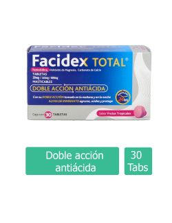 Facidex Total 20 mg/ 165 mg / 800 mg Caja Con 30 Tabletas Masticables Sabor Frutas Tropicales