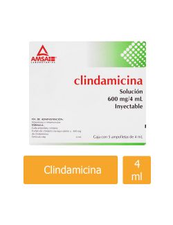Clindamicina 600 mg/ 4mL Solución Inyectable Caja con 5 Ampolletas-RX2