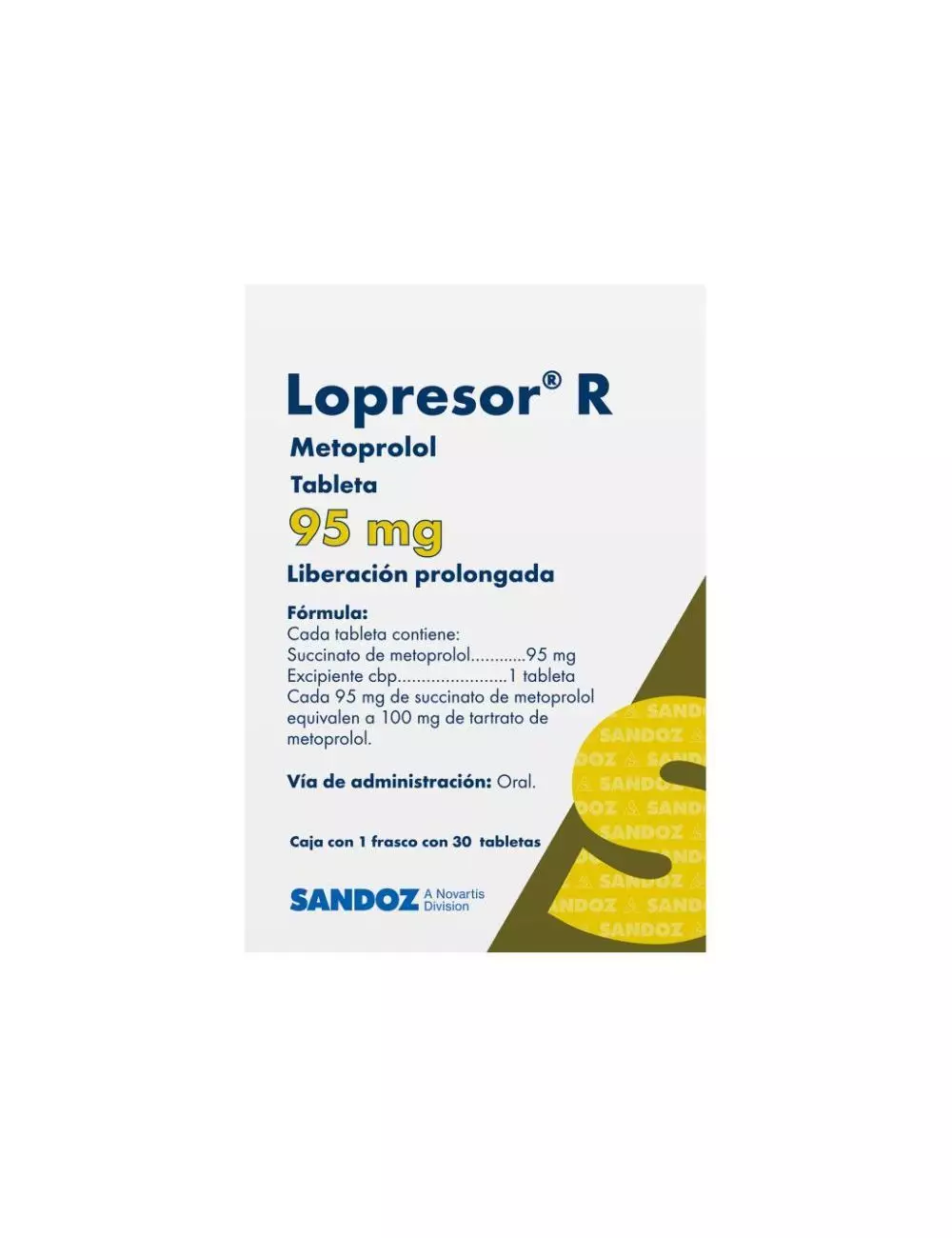 Lopresor R 95 mg 30 Tabletas De Liberación Prolongada