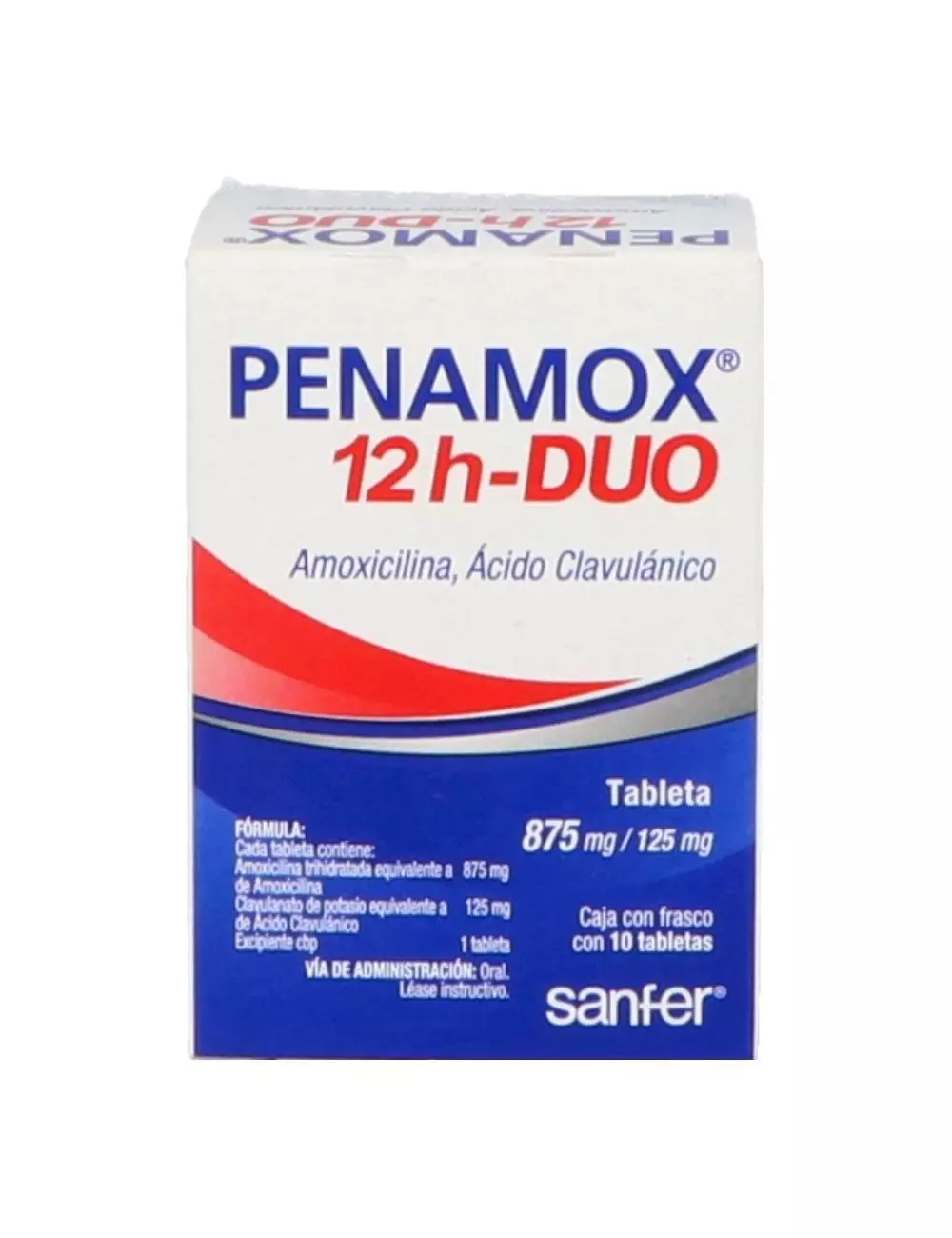Penamox 12H Duo 875 mg/125 mg Caja Con 10 Tabletas - RX2.