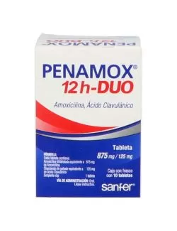 Penamox 12H Duo 875 mg/125 mg Caja Con 10 Tabletas