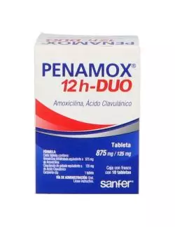 Penamox 12H Duo 875 mg/125 mg Caja Con 10 Tabletas - RX2.