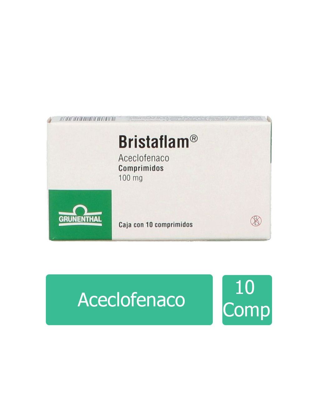Bristaflam® 100 mg (Aceclofenaco) - 10 Comprimidos - Grunenthal