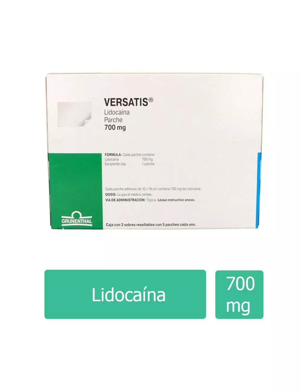 Versatis® 700 mg (Lidocaína) - Caja con 3 Sobres de 5 Parches | Grünenthal