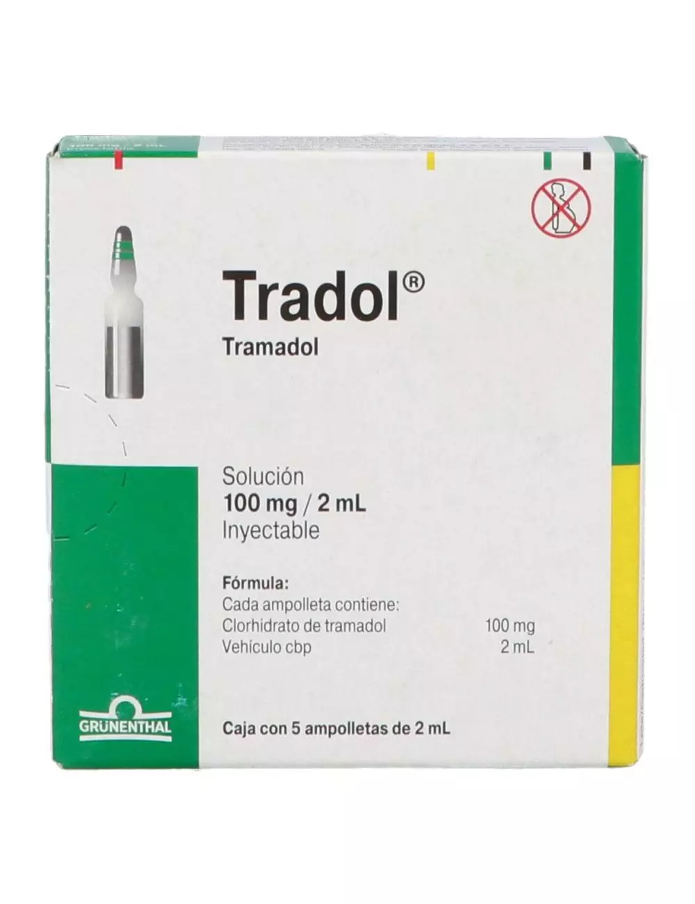 Tradol 100 mg Caja con 5 Ampolletas de 2 ml