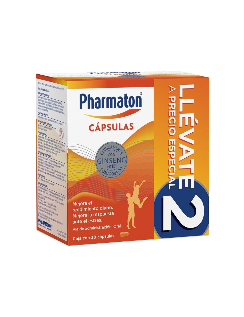 Pharmaton multivitamínico para adultos. Mejora el rendimiento diario. 30 + 30 cápsulas de 40 mg c/u
