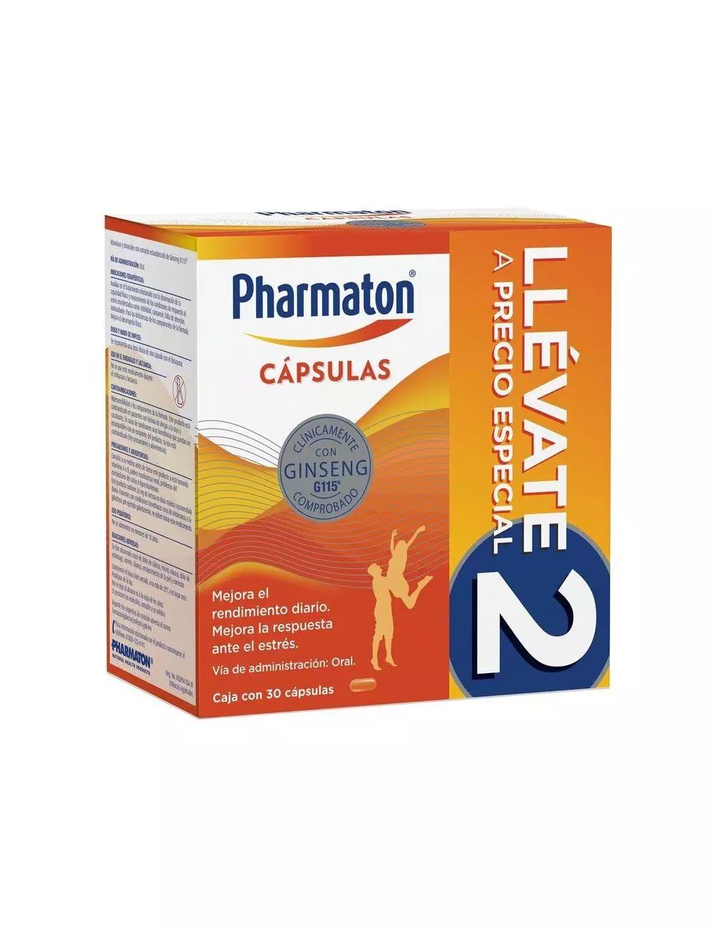 Pharmaton multivitamínico para adultos. Mejora el rendimiento diario. 30 + 30 cápsulas de 40 mg c/u