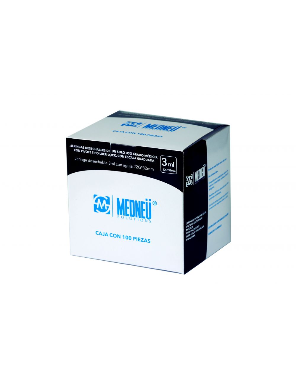 Medneü® Jeringas Desechables 3ml - Caja 100pz (22Gx32mm) - Un solo uso